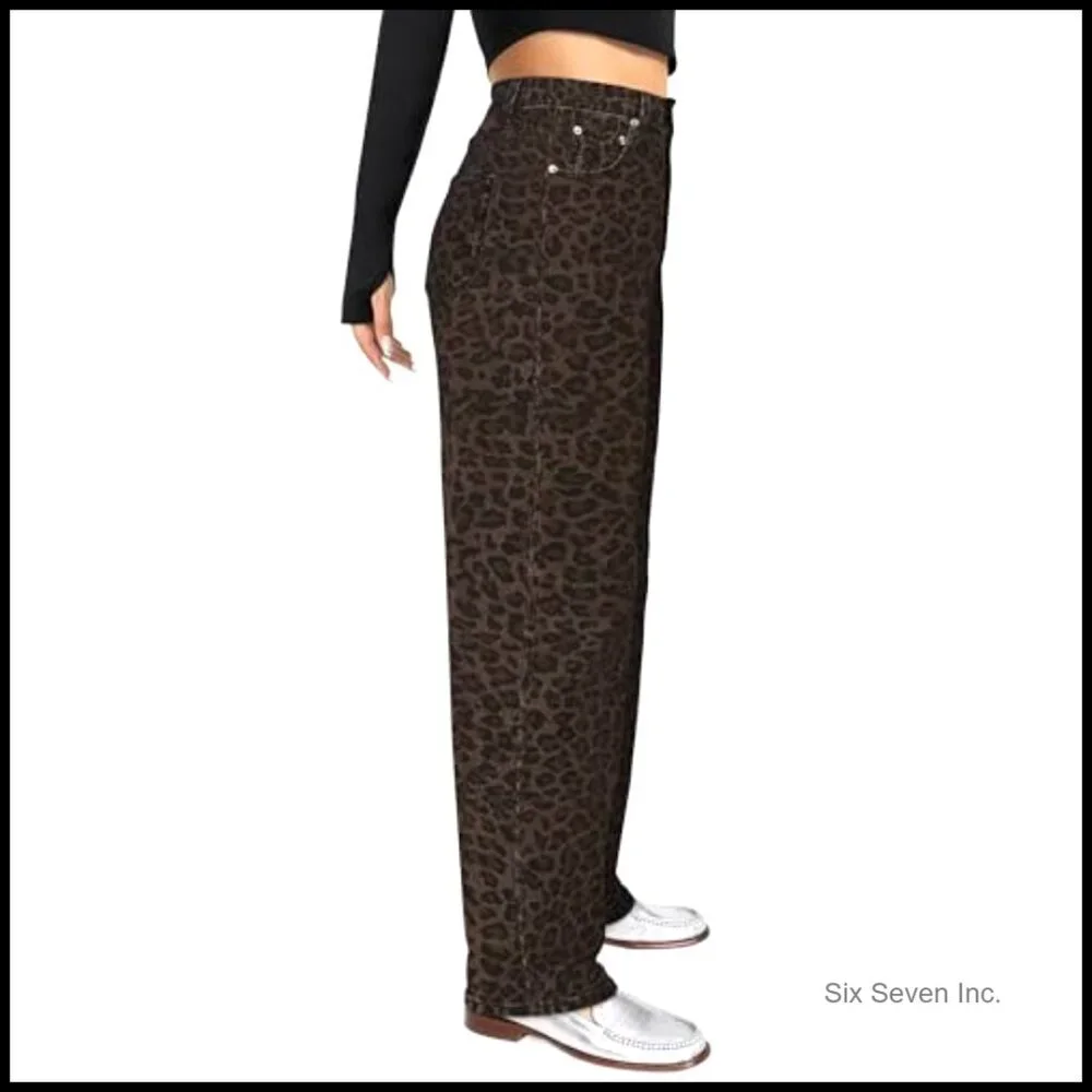 High Waisted Barrel Jeans Wide Straight Leg Boyfriend Fit Y2K Chic - Picture 4 of 6